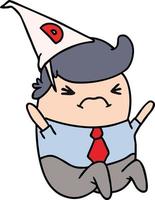 cartone animato kawaii uomo con cappello da somaro vettore