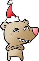 pendenza cartone animato di un' orso mostrando denti indossare Santa cappello vettore