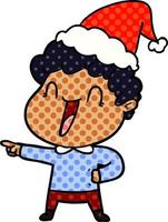 illustrazione in stile fumetto di un uomo felice che indossa il cappello di Babbo Natale vettore