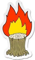 etichetta di un' cartone animato grande albero ceppo su fuoco vettore