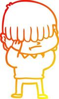caldo gradiente disegno cartone animato ragazzo con i capelli disordinati vettore