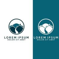 loghi di fiumi, insenature, sponde e flussi. fiume logo con combinazione di montagne e terreni agricoli con concetto design vettore illustrazione modello.