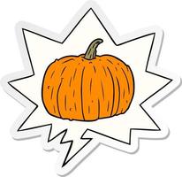 cartone animato Halloween zucca e discorso bolla etichetta vettore