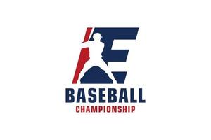 lettera e con logo da baseball. elementi del modello di progettazione vettoriale per la squadra sportiva o l'identità aziendale.