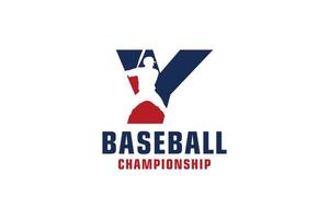 lettera y con logo da baseball. elementi del modello di progettazione vettoriale per la squadra sportiva o l'identità aziendale.