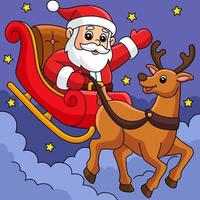 Natale Santa slitta un' renna cartone animato colorato vettore