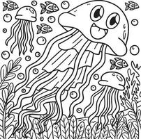 Pagina da colorare di meduse per bambini vettore