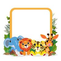 simpatici animali nello zoo, cartelloni e banner nel design degli zoo per banner, layout, relazione annuale, web, volantini, brochure, annunci. vettore