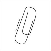 Stazionario carta clip nel un' carino scarabocchio stile isolato su un' bianca sfondo. vettore elemento nel nero linea