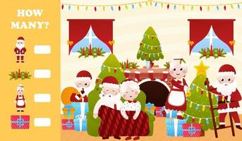 Natale enigma per bambini con Santa Claus e Sig.ra claus, stampabile foglio di lavoro per bambini nel cartone animato stile, Come molti gioco vettore