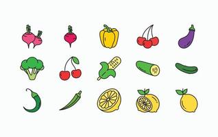 frutta e verdure icona impostato vettore