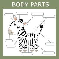 Scrivi giù il corpo parti di il zebra. educativo gioco per bambini. vettore