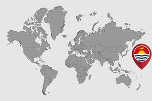 mappa pin con bandiera kiribati sulla mappa del mondo. illustrazione vettoriale. vettore