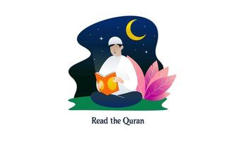 musulmano persone lettura santo Corano illustrazione vettore