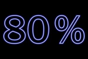 80 per cento iscrizione su un' nero sfondo. blu linea nel neon stile. vettore
