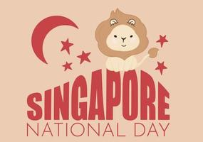 vettore illustrazione agosto 9 ° di singapore indipendenza giorno. Singapore nazionale giorno decorativo design con Leone cartone animato.