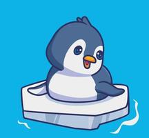 carino pinguino giocando galleggiante Ghiaccio. isolato cartone animato animale illustrazione. piatto stile etichetta icona design premio logo vettore. portafortuna personaggio vettore