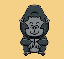 carino cartone animato gorilla in attesa. animale piatto cartone animato stile illustrazione icona premio vettore logo portafortuna adatto per ragnatela design bandiera personaggio