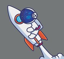 carino astronauta razzo inizio su per spazio. cartone animato scienza tecnologia concetto isolato illustrazione. piatto stile adatto per etichetta icona design premio logo vettore