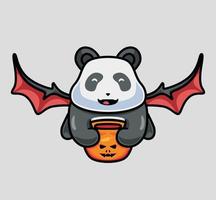 carino volante panda. isolato cartone animato animale Halloween illustrazione. piatto stile adatto per etichetta icona design premio logo vettore. portafortuna personaggio vettore