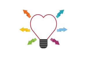 attività commerciale Infografica concetto. il cuore forma di un' leggero lampadina con sei frecce su bianca sfondo. presentazione modelli, bandiera informazione, e opuscolo. vettore