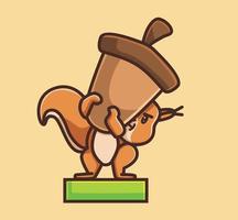 carino scoiattolo Tenere gigante noce. animale cartone animato isolato piatto stile etichetta ragnatela design icona illustrazione premio vettore logo portafortuna personaggio
