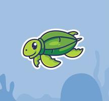 carino liuto tartaruga nuoto sott'acqua. cartone animato animale natura concetto isolato illustrazione. piatto stile adatto per etichetta icona design premio logo vettore. portafortuna personaggio vettore