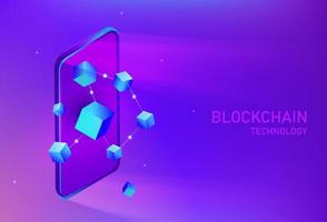 blockchain tecnologia concetto, Esperienza nel futuro tecnologia collegamento blockchain digitale criptovaluta su smartphone vettore illustrazione