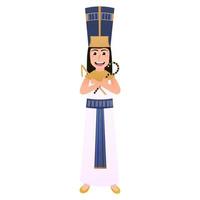 poco ragazzo indossare nefertiti costume, antico storico divinità o leader, simboli di potenza, abbigliamento per carnevale vettore