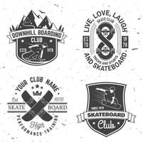 set di distintivi per skateboard e longboard club. illustrazione vettoriale