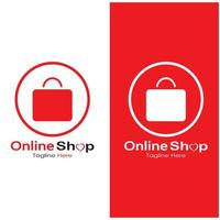 e-commerce logo shopping Borsa e in linea shopping carrello e in linea negozio logo design con moderno concetto vettore