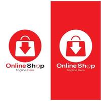 e-commerce logo shopping Borsa e in linea shopping carrello e in linea negozio logo design con moderno concetto vettore