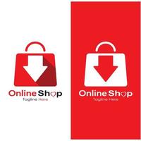 e-commerce logo shopping Borsa e in linea shopping carrello e in linea negozio logo design con moderno concetto vettore