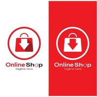 e-commerce logo shopping Borsa e in linea shopping carrello e in linea negozio logo design con moderno concetto vettore