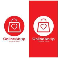 e-commerce logo shopping Borsa e in linea shopping carrello e in linea negozio logo design con moderno concetto vettore