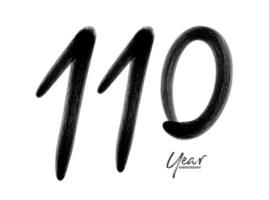 110 anni anniversario celebrazione vettore modello, 110 numero logo disegno, 110 ° compleanno, nero lettering numeri spazzola disegno mano disegnato schizzo, numero logo design vettore illustrazione