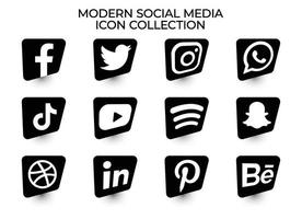 moderno sociale media nero icona collezione vettore