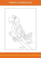 carino pappagallo colorazione libro. linea arte design per bambini stampabile colorazione pagina. vettore