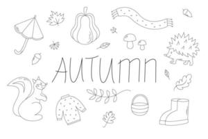 autunno nero e bianca adesivi collezione con carino di stagione elementi. album collezione di autunno stagione elementi vettore