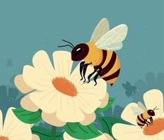 api e fiori vettore