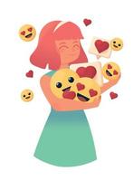 ragazza e sociale media emoji vettore