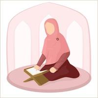 illustrazione di musulmano donna lettura Corano vettore