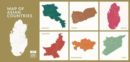 mappe di asiatico paesi Paesi, Armenia, Yemen, Qatar, Pakistan e kazakistan, Siria, vettore illustrazione.