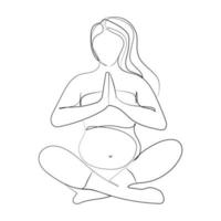 incinta donne nel loto posizione con piegato mani vettore linea disegno nel minimo arte stile.pregnan ragazza medita e pratiche yoga.minimalista design per logo,icona,emblema.mamma e bambino mentale Salute