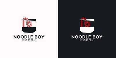 Riferimento logo noodle, con stile iniziale, negozio di noodle, ramen, udon, negozio di alimentari e altro. vettore