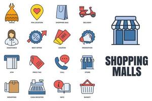 impostato di shopping centri commerciali icona logo vettore illustrazione. in linea supermercato imballare simbolo modello per grafico e ragnatela design collezione