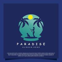 Paradiso logo design con palma albero e negativo spazio concetto premio vettore