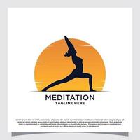 meditazione yoga logo design concetto premio vettore