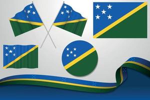 impostato di Salomone isole bandiere nel diverso disegni, icona, scuoiamento bandiere e nastro con sfondo. vettore