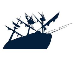 affondata pirata nave silhouette vettore